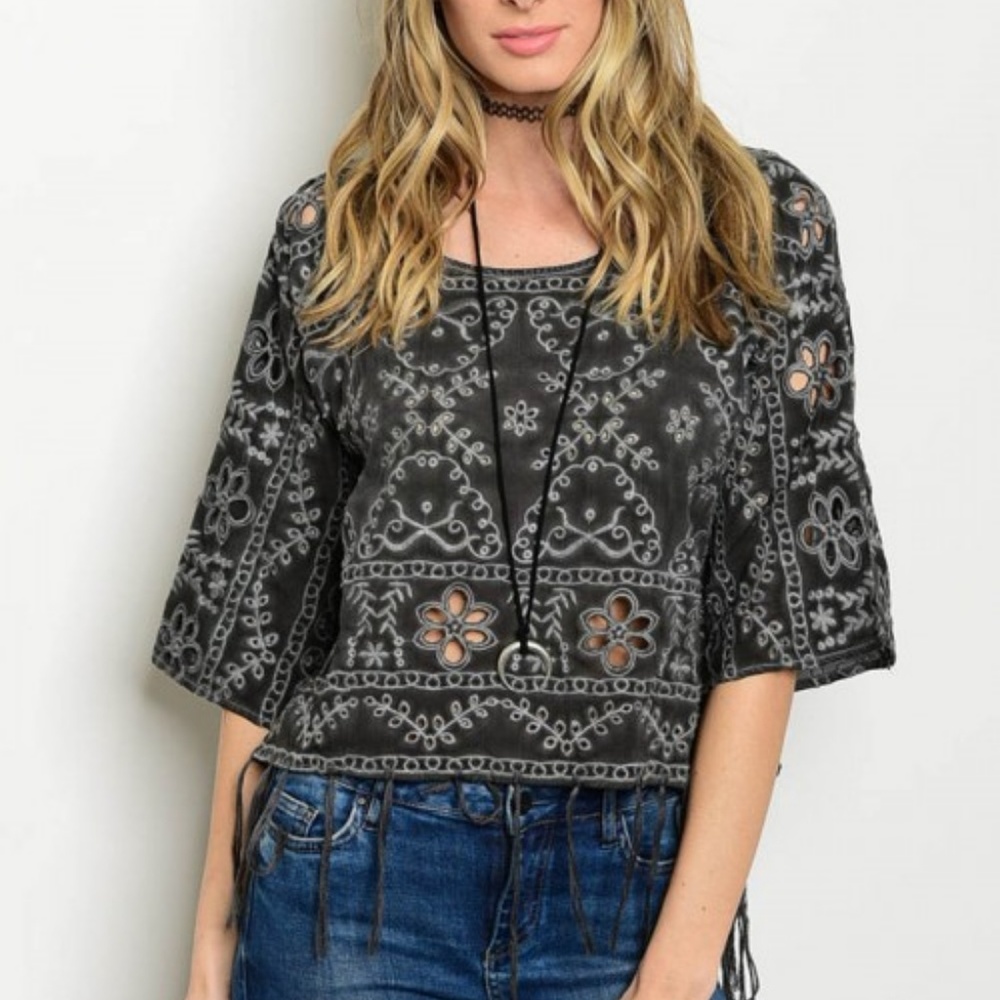 Steel Gray Crochet Top